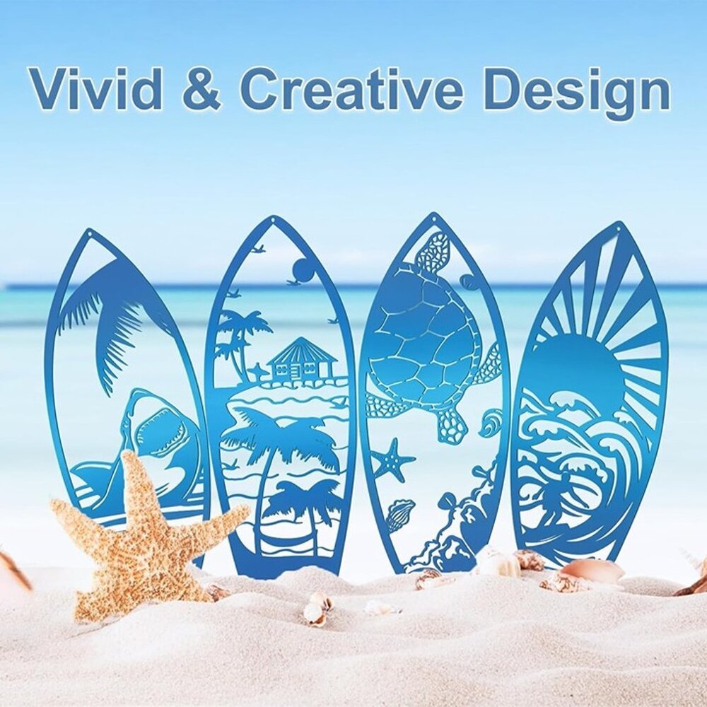 NEW 4Pcs Metal Surf Board Wall Decor Summer Surfboard Beach Signs. - Picture 5 of 9